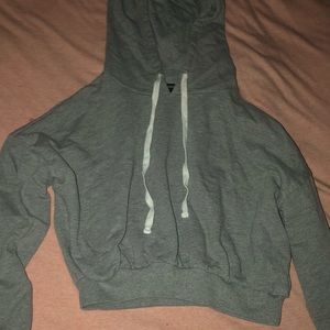 Forever 21 light gray cropped solid hoodie with drawstring